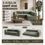 Colormix 3 Kişilik Kanepe Yatak Katlanır Tasarım Fitilli Kadife Kumaş Tam Sünger Konfor Yıkanabilir Kılıf Köşe Koltuk 300X20 - Yeşil