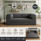 Colormix 3 Kişilik Katlanır Koltuk Yatak 200X100 cm Yıkanabilir Kılıf Tam Sünger Fitilli Kadife Kumaş Kanepe Yatak - Antrasit