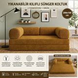 Colormix 3 Kişilik Katlanır Koltuk Yatak 200X100 cm Yıkanabilir Kılıf Tam Sünger Fitilli Kadife Kumaş Kanepe Yatak - Hardal