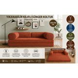 Colormix 3 Kişilik Katlanır Koltuk Yatak 200X100 cm Yıkanabilir Kılıf Tam Sünger Fitilli Kadife Kumaş Kanepe Yatak - Kiremit