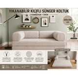 Colormix 3 Kişilik Katlanır Koltuk Yatak 200X100 cm Yıkanabilir Kılıf Tam Sünger Fitilli Kadife Kumaş Kanepe Yatak - Krem