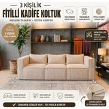 Colormix 3' Lü Fitilli Kadife Kanepe Yumuşak Sünger Oturum Modern Tasarım Yıkanabilir Kılıflı - Krem