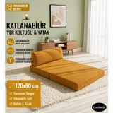 Colormix Katlanabilir Yer Koltuğu Yatak 120X80 cm Yıkanabilir Kılıf Tam Sünger Minder Tek Kişilik Katlanır Koltuk - Hardal - 120 x 80 cm
