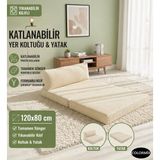 Colormix Katlanabilir Yer Koltuğu Yatak 120X80 cm Yıkanabilir Kılıf Tam Sünger Minder Tek Kişilik Katlanır Koltuk - Krem