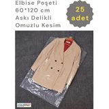 Colorpak Elbise Poşeti (60*120 CM) Askı Delikli Omuzlu Kesim (25 ADET) Şeffaf Kıyafet Koruma Hurç Kılıf Naylon