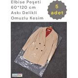 Colorpak Elbise Poşeti (60*120 CM) Askı Delikli Omuzlu Kesim (5 ADET) Şeffaf Kıyafet Koruma Hurç Kılıf Naylon