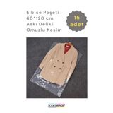 COLORPAK Elbise Poşeti (60X120 CM) Askı Delikli Omuzlu Kesim (15ADET) Şeffaf Kıyafet Koruma Hurç Kılıf Naylon