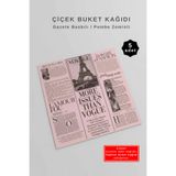 COLORPAK Gazete Baskılı Çiçek Buket Kağıdı / PEMBE Gazete Buket Ambalajı 55x55cm 5 adet
