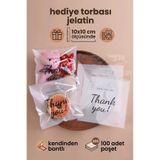 COLORPAK Thank You Baskılı 50 adet Kendinden Yapışkanlı Şeffaf Hediye Poşeti 10x10 cm