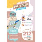 colortouch 212 ADET Sevimli Dostlar Temalı Okul Etiketi Sticker Kalem Etiket Defter Etiket Kişiye Özel İsim Etiket