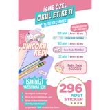 colortouch 296 ADET Unicorn Kedi Temalı Okul Etiketi Sticker Kalem Etiket Defter Etiket Kişiye Özel İsim Etiket