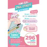 colortouch 296 ADET Unicorn Kedi Temalı Okul Etiketi Sticker Kalem Etiket Defter Etiket Kişiye Özel İsim Etiket