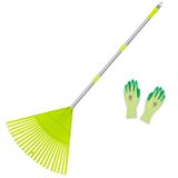 Colwelt Plastik Yaprak Tırmığı, Bahçe Poli Çalı Tırmığı, 147 cm Hafif Paslanmaz Çelik Saplı, 22 Tel Plastik Baş ve Bahçe Eldivenleri Dahil, Gevşek Kalıntıları Toplamak için Bahçe Tırmığı Yaprağı