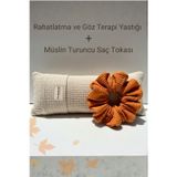 combattente exclusive products Organik Müslin Lavantalı Göz Yastığı + Turuncu Müslin Toka Set - Uyku Göz Bandı