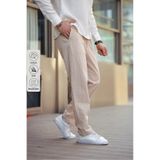 COMBİNE MİCHAİL Bej Renk Erkek Yazlık Keten Karışımı Relaxed Pantolon Bej
