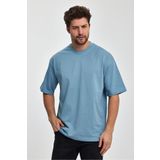 COMBİNE MİCHAİL Erkek %100 Organik Pamuklu Kalın Dokulu Comfort Fit Bisiklet Yakalı Mavi T-shirt