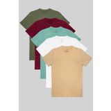 COMBİNE MİCHAİL Erkek %100 Pamuk 5-Li T-shirt Paketi Bej-Beyaz-Cagla-Bordo-Haki