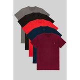 COMBİNE MİCHAİL Erkek %100 Pamuk 5-Li T-shirt Paketi Bordo-Lacivert-Kirmizi-Siyah-Fume