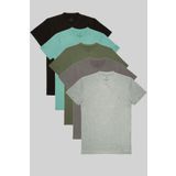 COMBİNE MİCHAİL Erkek %100 Pamuk 5-Li T-shirt Paketi Grimelanj-Fume-Haki-Cagla-Siyah