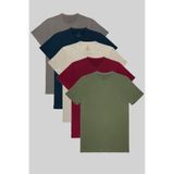 COMBİNE MİCHAİL Erkek %100 Pamuk 5-Li T-shirt Paketi Haki-Bordo-Gri-Lacivert-Fume
