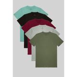 COMBİNE MİCHAİL Erkek %100 Pamuk 5-Li T-shirt Paketi Haki-Grimelanj-Bordo-Siyah-Cagla
