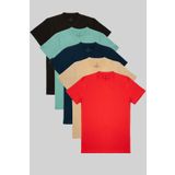 COMBİNE MİCHAİL Erkek %100 Pamuk 5-Li T-shirt Paketi Kirmizi-Bej-Lacivert-Cagla-Siyah