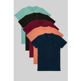 COMBİNE MİCHAİL Erkek %100 Pamuk 5-Li T-shirt Paketi Lacivert-Turuncu-Bordo-Siyah-Cagla