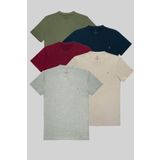 COMBİNE MİCHAİL Erkek %100 Pamuk Standart Kalıp 5-Li T-shirt Haki-Lacivert-Bordo-Gri-Grimelanj