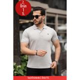 COMBİNE MİCHAİL Erkek %100 Pamuklu Kumaş Slim Fit Kesim Gri Polo Yaka T-shirt