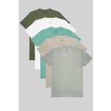 COMBİNE MİCHAİL Erkek 5-Li Relaxed Fit %100 Pamuk Bisiklet Yaka T-shirt Grimelanj-Gri-Cagla-Beyaz-Haki