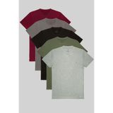 COMBİNE MİCHAİL Erkek 5-Li Relaxed Fit %100 Pamuk Bisiklet Yaka T-shirt Grimelanj-Haki-Siyah-Fume-Bordo