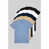 COMBİNE MİCHAİL Erkek 5'li Bisiklet Yaka %100 Pamuk T-shirt siyah-beyaz-lacivert-bej-buzmavi