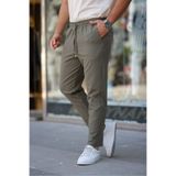 COMBİNE MİCHAİL Erkek Beli Lastikli Bağcıklı Jogger Haki Kumaş Pantolon Rahat Kesim Yan Cepli
