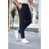 COMBİNE MİCHAİL Erkek Beli Lastikli Bağcıklı Jogger Lacivert Kumaş Pantolon Rahat Kesim Yan Cepli