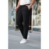 COMBİNE MİCHAİL Erkek Beli Lastikli Bağcıklı Jogger Siyah Kumaş Pantolon Rahat Kesim Yan Cepli