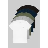 COMBİNE MİCHAİL Erkek Beyaz-lacivert-siyah-haki-gri Slim Fit Bisiklet Yaka %100 Pamuk 5'li Tişört Paketi