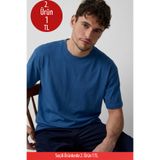COMBİNE MİCHAİL Erkek Bisiklet Yaka Mavi Oversize Tişört