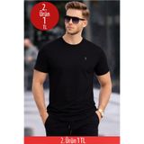 COMBİNE MİCHAİL Erkek Bisiklet Yaka Slim Basic Siyah Tişört