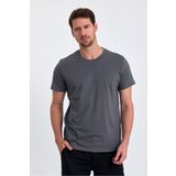 COMBİNE MİCHAİL Erkek Füme %100 Pamuk Slim Fit Bisiklet Yaka Basic Tişört