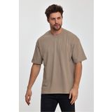 COMBİNE MİCHAİL Erkek Oversize Fit Kalın Kumaş Dokulu Bisiklet Yaka T-shirt