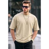 COMBİNE MİCHAİL Erkek Premium Basic Trend Bej Oversize Tişört