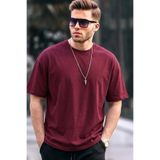 COMBİNE MİCHAİL Erkek Premium Basic Trend Bordo Oversize Tişört