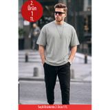 COMBİNE MİCHAİL Erkek Premium Basic Trend Gri Oversize Tişört