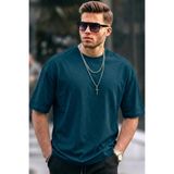 COMBİNE MİCHAİL Erkek Premium Basic Trend Mavi Oversize Tişört