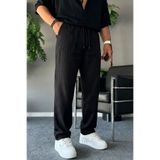 COMBİNE MİCHAİL Erkek Rahat Yazlık Siyah Bol Keten Pantolon