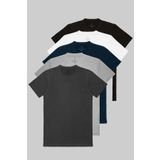 COMBİNE MİCHAİL Erkek Siyah Beyaz Füme Gri Lacivert %100 Pamuklu 5 Li T-shirt Paketi
