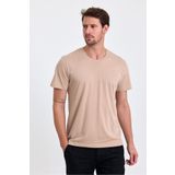 COMBİNE MİCHAİL Erkek Slim Fit %100 Pamuk Bisiklet Yaka Basic Tişört BEJ