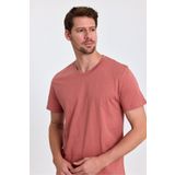 COMBİNE MİCHAİL Erkek Slim Fit %100 Pamuk Bisiklet Yaka Basic Tişört PUDRA
