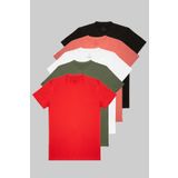 COMBİNE MİCHAİL Erkek Standart Kalıp Basic Bisiklet Yaka Nakış Detaylı 5-li T-shirt
