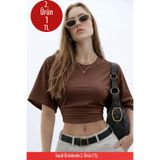 COMBİNE MİCHAİL Kadın Basic Bel Detaylı Kahve Crop Bluz